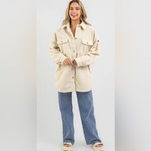 Roxy Over and Out Teddy Jacket in Tapioca oversized Large pockets EUC